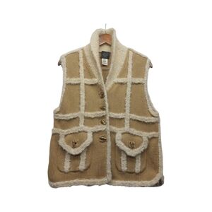 Y2K Susan Bristol Hand Knitted Sweater Vest Large Fur Trim Boho Hippie Unique